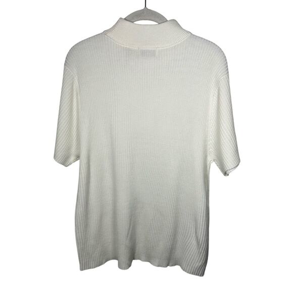 NWT Studio Works Cream Ribbed Mock Neck Short Sleeve Blouse Women's XL - Picture 2 of 5